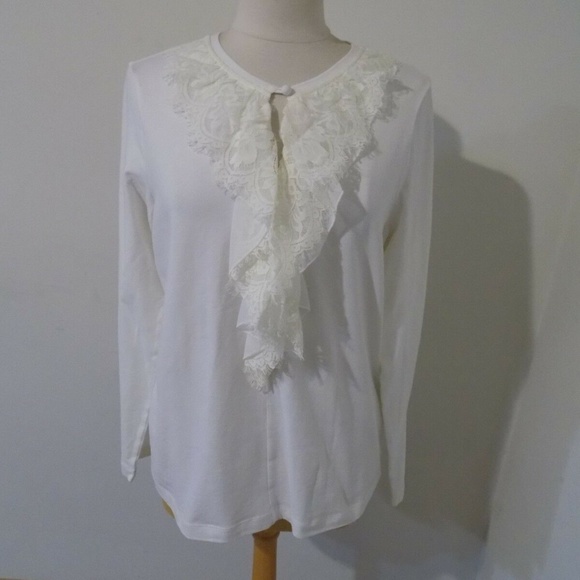 CAbi White Ruffled Bib Collar Blouse - Picture 1 of 3